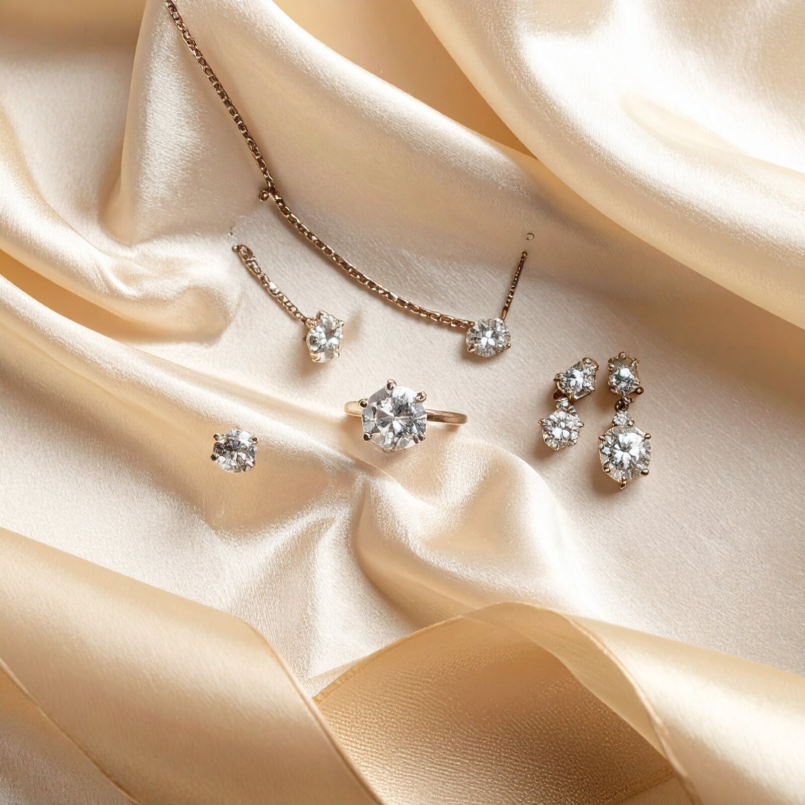 1CaratDiamond solitaire pendant necklace on cream silk
